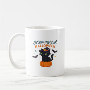 Mug Joli chat noir aux yeux verts lumineux sur citroui