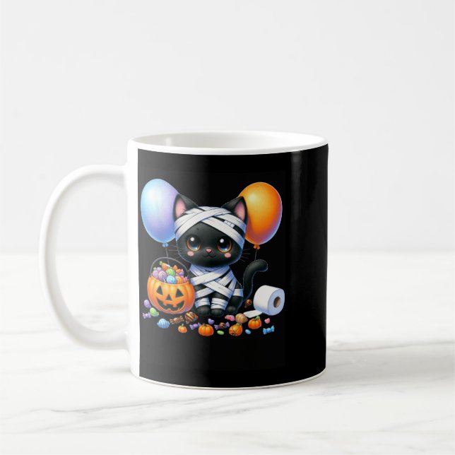 Mug Joli chat noir d'Halloween Citrouille Friandise ou (Gauche)