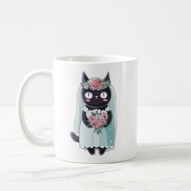 Mug Joli chat noir Kawaii portant un voile (Gauche)
