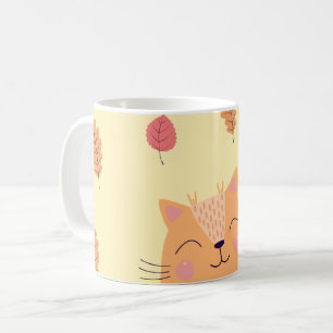 Mug Joli Chat Orange Gingembre Jouant dans les Feuille
