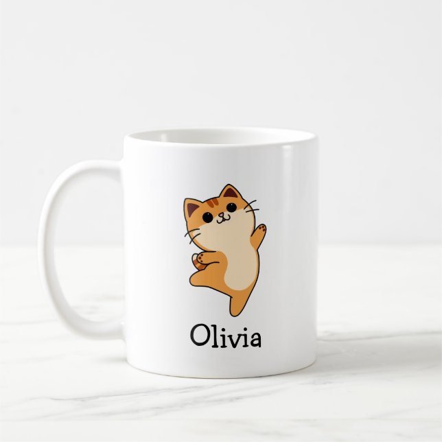 Mug Joli Chat Orange Nom Personnalisé (Gauche)