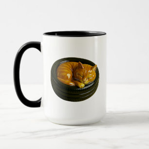Mug Joli Chat Roux Endormi dans un Pneu