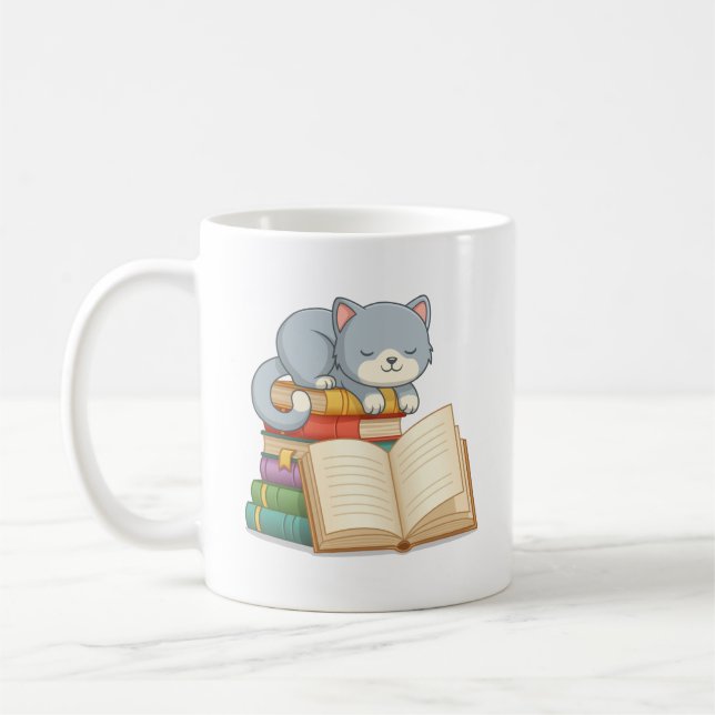 Mug Joli chat sur une pile de livres (Gauche)