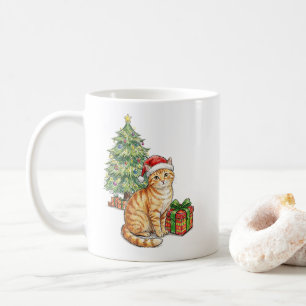 Mug Joli chat tigré orange avec chapeau de Père Noël p