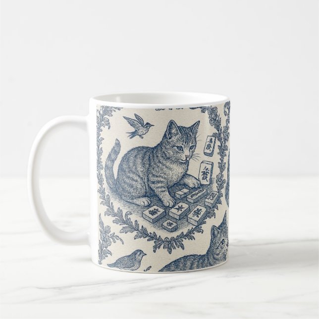 Mug Joli Chat Toile de Jouy et Mahjong (Gauche)
