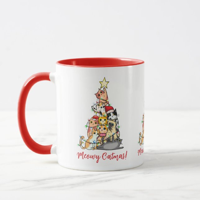 Mug Joli Chatmas des Chats Mignons Arbre de Noël (Gauche)