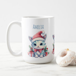 Mug Joli chaton en chapeau de Père Noël pour Noël