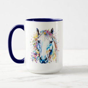 Mug Joli Cheval Blanc Floral Personnalisé