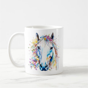 Mug Joli Cheval Blanc Floral Personnalisé