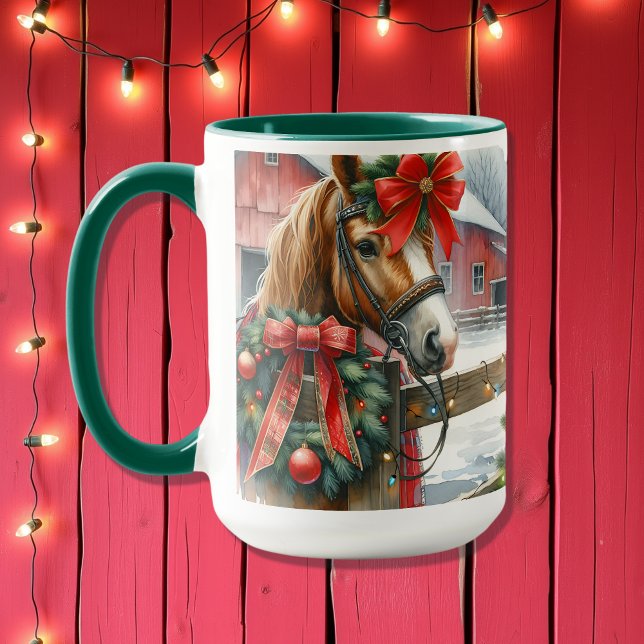 Mug Joli Cheval Brown dans Red Bow Noël (Créateur téléchargé)