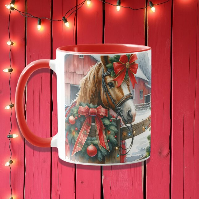 Mug Joli Cheval Brown dans Red Bow Noël (Créateur téléchargé)
