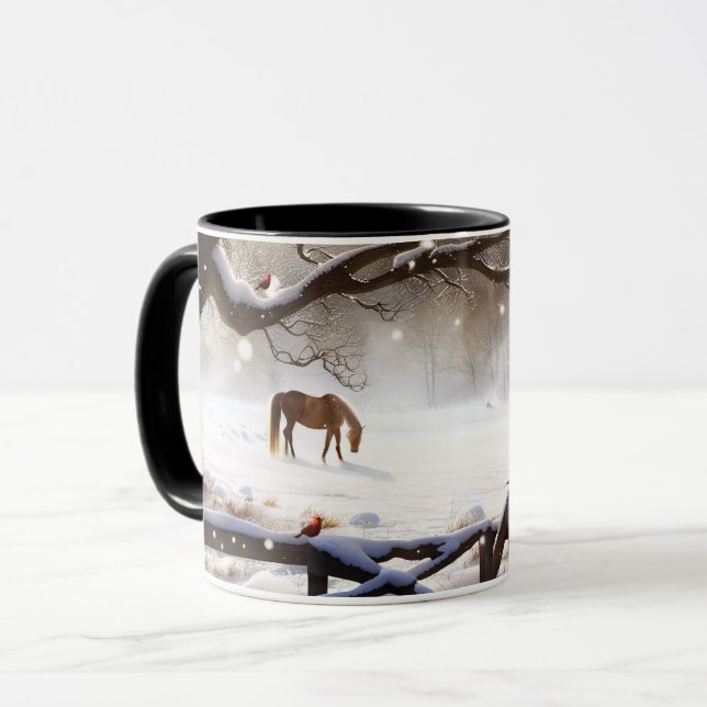 Mug Joli Cheval de Noël dans la neige (Devant gauche)