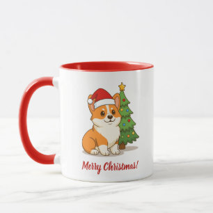 Mug Joli chien Corgi avec un chapeau rouge et un sapin