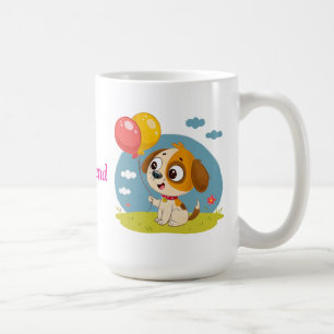 Mug Joli Chien de Dessin Animé Tenant des Ballons