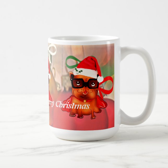 Mug Joli Chien de père Noël avec chapeau de santa (Droite)
