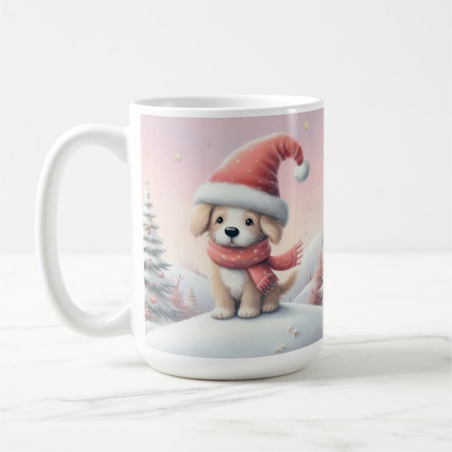 Mug Joli chiot de Noël avec un chapeau de Père Noël (Gauche)