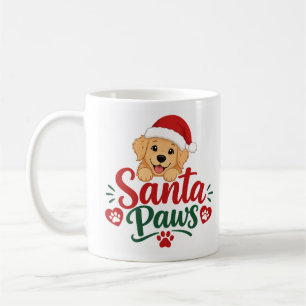 Mug Joli chiot Golden Retriever Santa Paws Noël