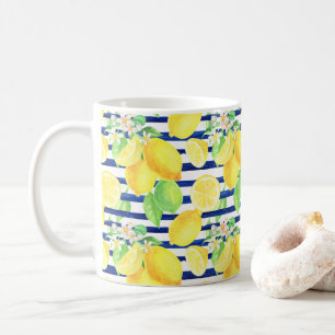 Mug Joli citrons aquarelle sur bandes bleues