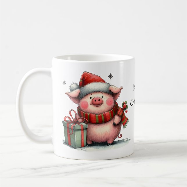 Mug Joli cochon de Noël dans un chapeau de Père Noël (Gauche)