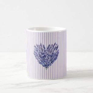 Mug Joli cœur à rayures blanches et lavande