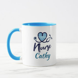 Mug Joli Cœur d'Infirmière Bleu Personnalisé