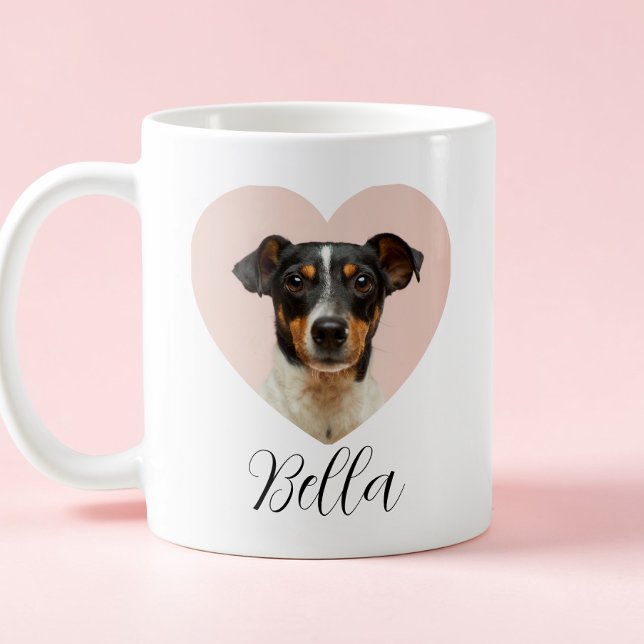 Mug Joli cœur écriture cursive noire photo personnalis (Cute Heart Black Script Custom Pet Photo Dog Lover Coffee Mug)