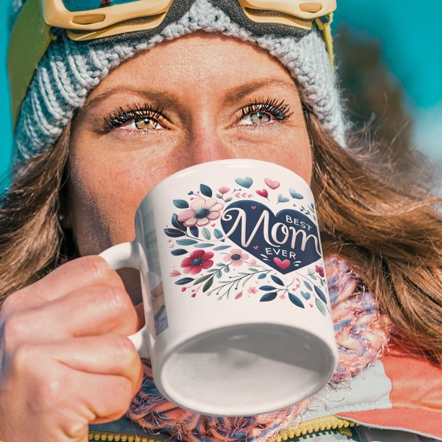 Mug Joli Coeur Floral 2 Photo Meilleure Maman Jamais (Créateur téléchargé)