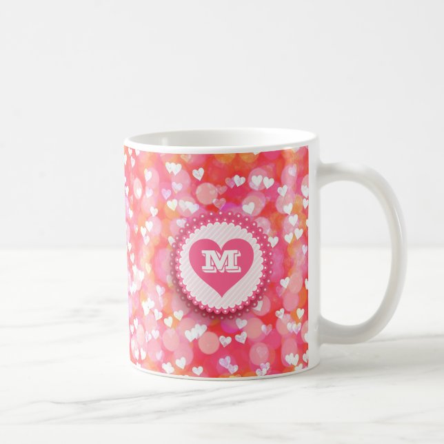 Mug Joli Coeur Rose Monogramme Texte Personnalisé (Droite)