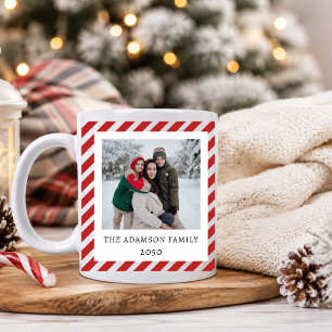 Mug Joli collage de 2 photos Noël rayures rouges perso