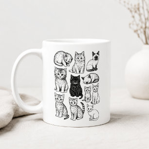 Mug Joli Collage de Croquis de Chatons Cottagecore Vin