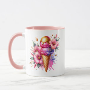Mug Joli cône de crème glacée rose et or personnalisé