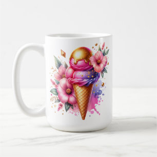 Mug Joli cône de crème glacée rose et or personnalisé