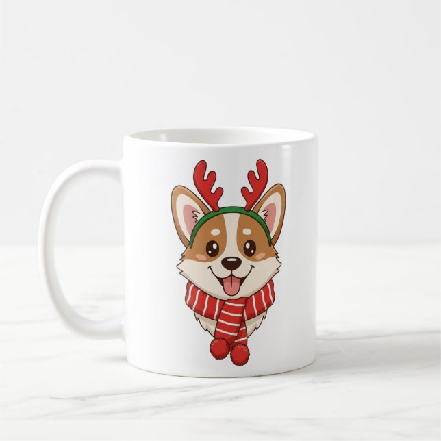 Mug Joli Corgi avec bois de renne Noël (Gauche)