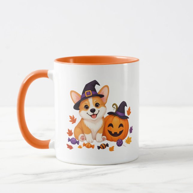Mug Joli Corgi Halloween avec Citrouille (Gauche)