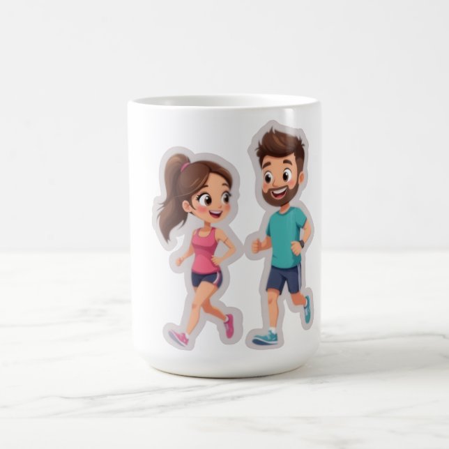 Mug Joli Couple de Dessin Animé Faisant du Jogging Ens (Centre)
