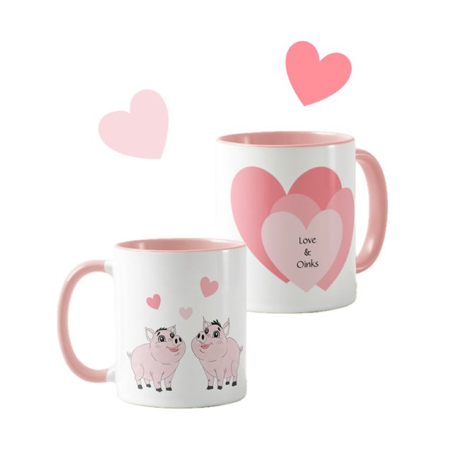 Mug Joli couple de petit cochon rose (Créateur téléchargé)