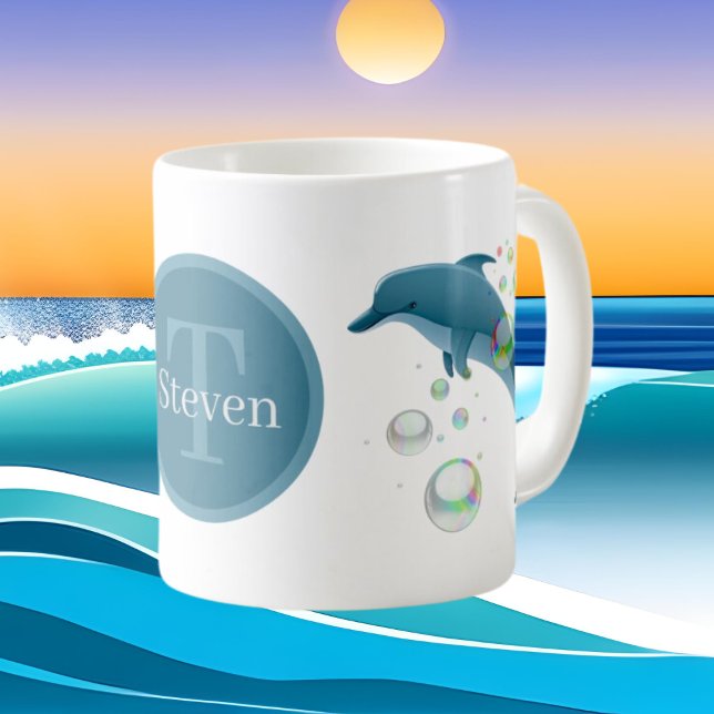 Mug joli dauphin de plage ajouter monogramme (Créateur téléchargé)