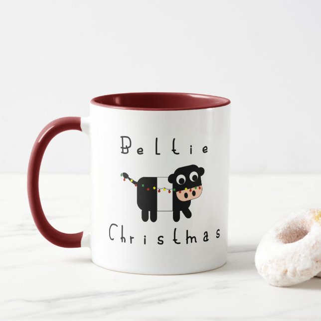Mug Joli dessin Beltie Noël Ceinture Vache Galloway (Avec donut)