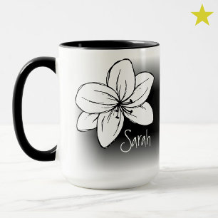 Mug Joli dessin de fleur blanche noire avec nom person