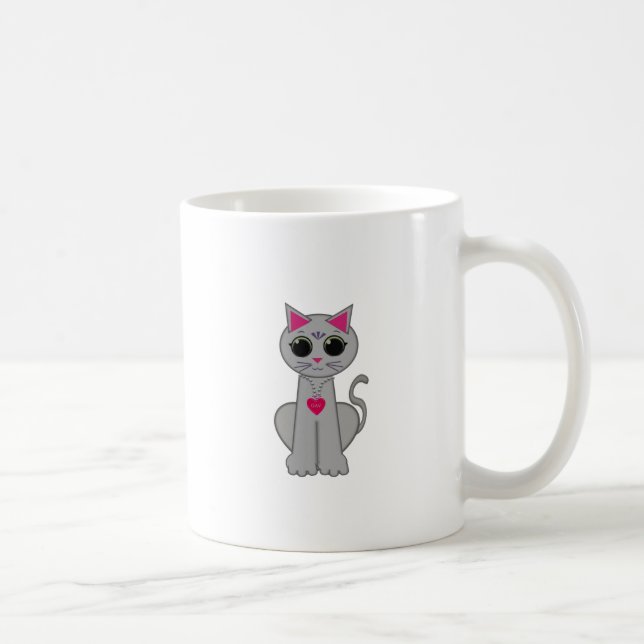 Mug Joli Drôle Heureux Chat Gris (Droite)