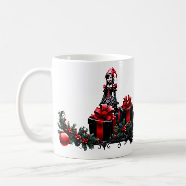 Mug Joli elfe de Noël gothique. (Gauche)