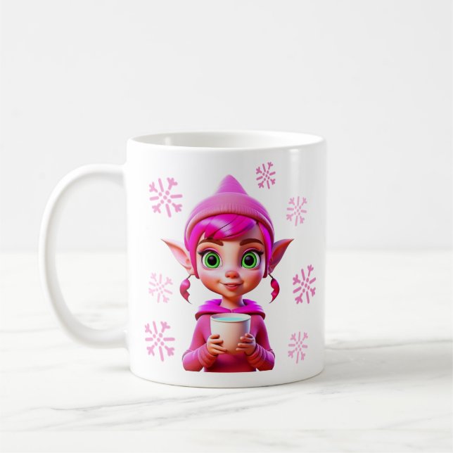 Mug Joli Elfe Rose avec Café ou Coco Noël (Gauche)