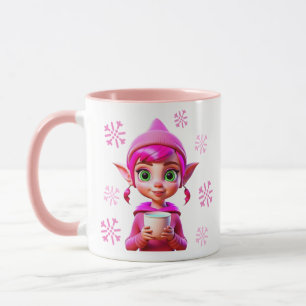 Mug Joli Elfe Rose avec Café ou Coco Noël