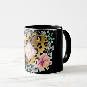 Mug Joli Empreinte de léopard or rose rose  Monogramme