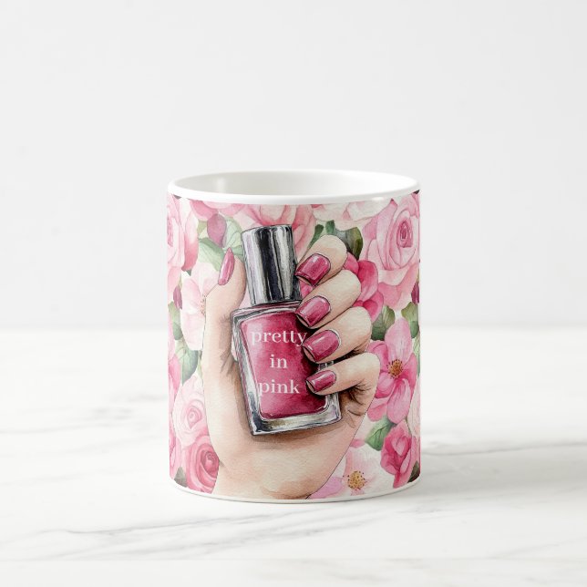 Mug Joli en rose Roses Floral ongle main polonais (Centre)