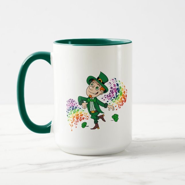 Mug Joli et souriant dancing leprechaun, un arc-en-cie (Gauche)