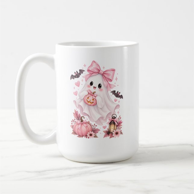 Mug Joli Fantôme à Ruban Rose Halloween  (Gauche)