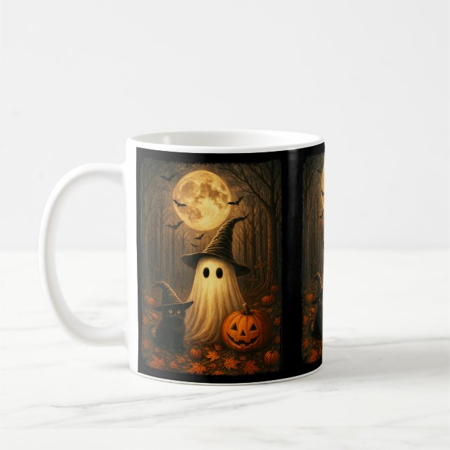 Mug Joli Fantôme Chat Noir Halloween Sorcière Citrouil (Gauche)