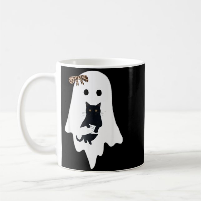 Mug Joli Fantôme Chat Noir Léopard Arc Drôle Étrange (Gauche)