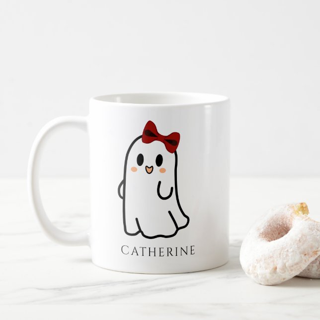 Mug Joli Fantôme d'Halloween avec Nœud (Avec donut)